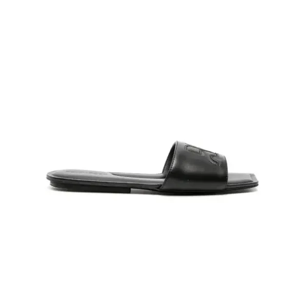Courreges Logo Patch Leather Slide Sandals in Black 37 - Picture 3 of 5
